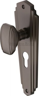 Click Here To Enlarge This Photo Of CHA1948-MB Heritage Brass Mortice Knob on Euro Profile Plate Charlston Design Matt Bronze Finish