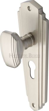 Click Here To Enlarge This Photo Of CHA1948-SN Heritage Brass Mortice Knob on Euro Profile Plate Charlston Design Satin Nickel Finish