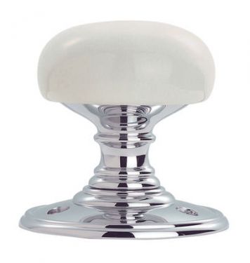 Click Here To Enlarge This Photo Of DK34PWCP - Carlisle Brass Delamain Porcelain Mortice Knobs (Plain White) on Polished Chrome Face Fix Rose