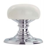 DK34PWCP - Carlisle Brass Delamain Porcelain Mortice Knobs (Plain White) on Polished Chrome Face Fix Rose