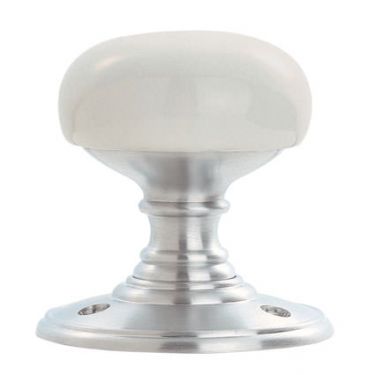 Click Here To Enlarge This Photo Of DK34PWSC - Carlisle Brass Delamain Porcelain Mortice Knobs (Plain White) on Satin Chrome Face Fix Rose