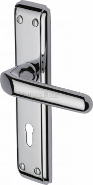 Click Here To Enlarge This Photo Of DEC3000-PC Heritage Brass Door Handle Lever Lock Deco Design Polished Chrome Finish
