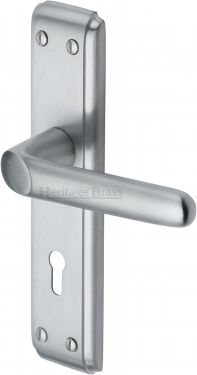 Click Here To Enlarge This Photo Of DEC3000-SC Heritage Brass Door Handle Lever Lock Deco Design Satin Chrome Finish