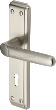 Click Here To Enlarge This Photo Of DEC3000-SN Heritage Brass Door Handle Lever Lock Deco Design Satin Nickel Finish