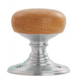 DK32WOSC - Carlisle Brass Delamain Wooden (Oak) Mortice Knobs on Satin Chrome Face Fix Rose