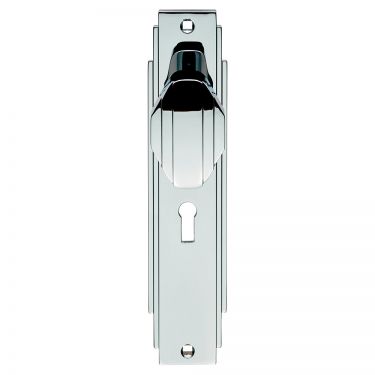 Click Here To Enlarge This Photo Of ADR021CP - Carlisle Brass Art Deco Knob on Lock Backplate Polished Chrome