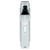 ADR021CP - Carlisle Brass Art Deco Knob on Lock Backplate Polished Chrome