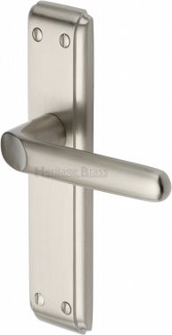 Click Here To Enlarge This Photo Of DEC3010-SN Heritage Brass Door Handle Lever Latch Deco Design Satin Nickel Finish