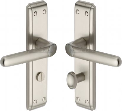 Click Here To Enlarge This Photo Of DEC3030-SN Heritage Brass Door Handle For Bathroom Deco Design Satin Nickel Finish