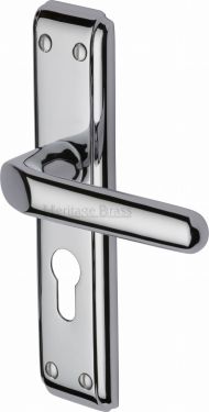 Click Here To Enlarge This Photo Of DEC3048-PC Heritage Brass Door Handle For Euro Profile Plate Deco Design Polished Chrome Finish
