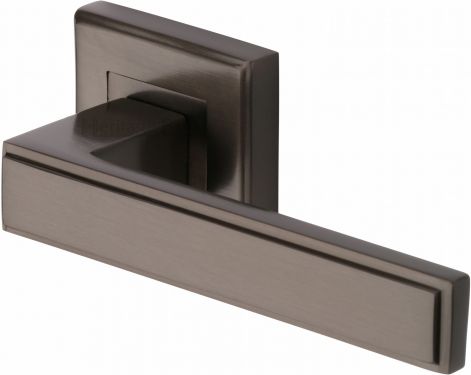 Click Here To Enlarge This Photo Of DEC5430-MB Heritage Brass Door Handle Lever Latch on Square Rose Linear Sq Design Matt Bronze Finish
