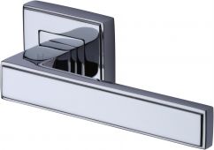 DEC5430-PC Heritage Brass Door Handle Lever Latch on Square Rose Linear Sq Design Polished Chrome Finish