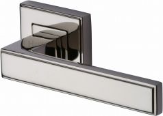 DEC5430-PNF Heritage Brass Door Handle Lever Latch on Square Rose Linear Sq Design Polished Nickel Finish
