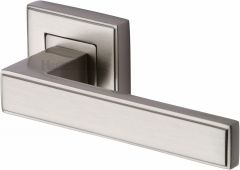DEC5430-SN Heritage Brass Door Handle Lever Latch on Square Rose Linear Sq Design Satin Nickel Finish