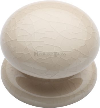Click Here To Enlarge This Photo Of 8038 Heritage Brass Cabinet Knob Cream Crackle 38mm with Porcelain Base