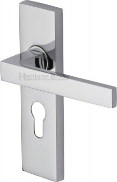 Click Here To Enlarge This Photo Of DEL6048-PC Heritage Brass Door Handle For Euro Profile Plate Delta Design Polished Chrome Finish