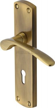 Click Here To Enlarge This Photo Of DIP7800-AT Heritage Brass Door Handle Lever Lock Diplomat Design Antique Brass Finish