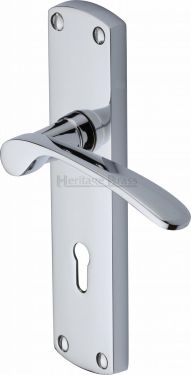 Click Here To Enlarge This Photo Of DIP7800-PC Heritage Brass Door Handle Lever Lock Diplomat Design Polished Chrome Finish