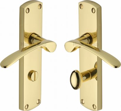 Click Here To Enlarge This Photo Of DIP7830-PB Heritage Brass Door Handle For Bathroom Diplomat Design Polished Brass Finish