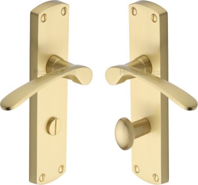 Click Here To Enlarge This Photo Of DIP7830-SB Heritage Brass Door Handle For Bathroom Diplomat Design Satin Brass Finish