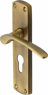 Click Here To Enlarge This Photo Of DIP7848-AT Heritage Brass Door Handle For Euro Profile Plate Diplomat Design Antique Brass Finish