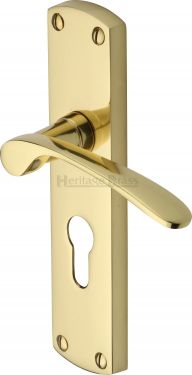 Click Here To Enlarge This Photo Of DIP7848-PB Heritage Brass Door Handle For Euro Profile Plate Diplomat Design Polished Brass Finish