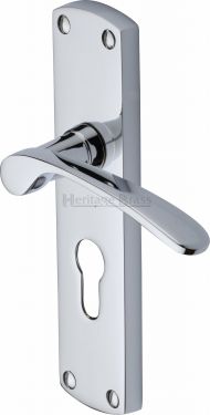 Click Here To Enlarge This Photo Of DIP7848-PC Heritage Brass Door Handle For Euro Profile Plate Diplomat Design Polished Chrome Finish