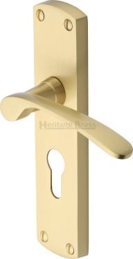 Click Here To Enlarge This Photo Of DIP7848-SB Heritage Brass Door Handle For Euro Profile Plate Diplomat Design Satin Brass Finish