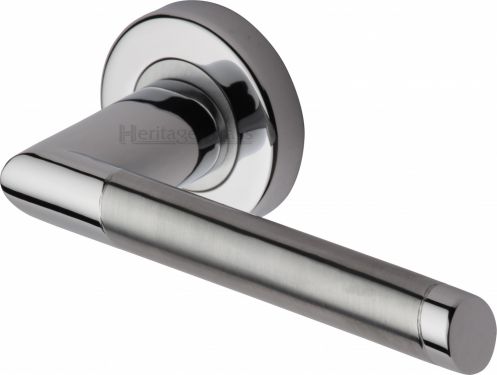 Click Here To Enlarge This Photo Of ELL4242-AP Heritage Brass Door Handle Lever Latch on Round Rose Ellipse Design Apollo Finish