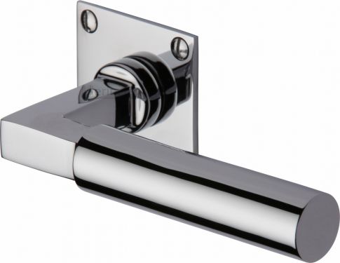 Click Here To Enlarge This Photo Of BAU1926-PC Heritage Brass Door Handle Lever Latch on Square Rose Bauhaus Design Polished Chrome Finish