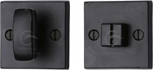 Click Here To Enlarge This Photo Of FB155 M.Marcus Black Iron Rustic Square Thumbturn & Emergency Release For Bathroom & Bedroom Doors