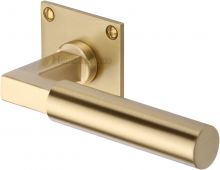 BAU1926-SB Heritage Brass Door Handle Lever Latch on Square Rose Bauhaus Design Satin Brass Finish