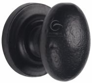 FB179 32 M.Marcus Black Iron Rustic Cabinet Knob on Round Plate Oval Design 32mm
