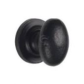 FB179 38 M.Marcus Black Iron Rustic Cabinet Knob on Round Plate Oval Design 38mm