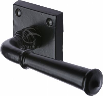 Click Here To Enlarge This Photo Of FB1933 M.Marcus Black Iron Rustic Door Handle Lever Latch on Square Rose Claverley Design