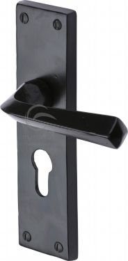 Click Here To Enlarge This Photo Of FB2548 M.Marcus Black Iron Rustic Door Handle Euro Profile Plate Bridgnorth Design