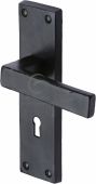 FB3100 M.Marcus Black Iron Rustic Door Handle Lever Lock Cheswell Design