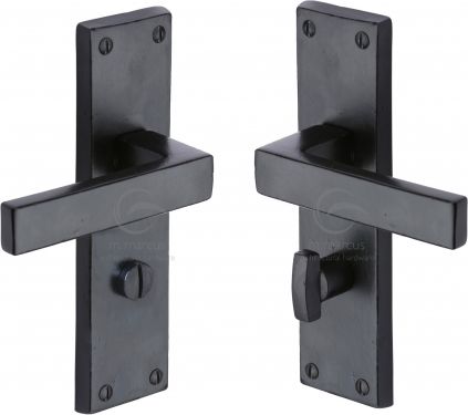 Click Here To Enlarge This Photo Of FB3130 M.Marcus Black Iron Rustic Door Handle Bathroom Set Cheswell Design