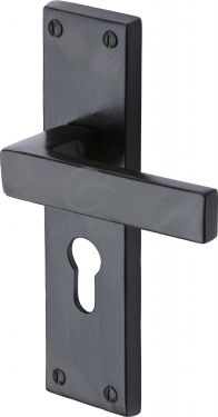 Click Here To Enlarge This Photo Of FB3148 M.Marcus Black Iron Rustic Door Handle Euro Profile Plate Cheswell Design