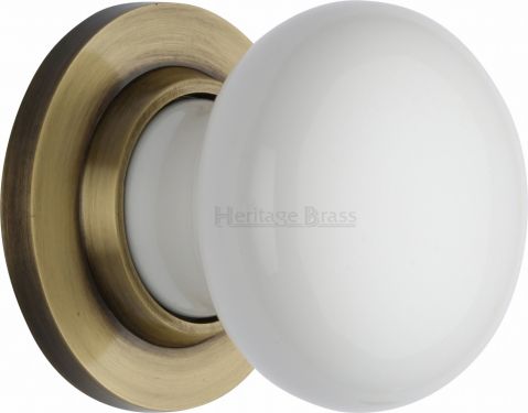 Click Here To Enlarge This Photo Of 5010-AT Heritage Brass White Mortice Knob with Antique Brass Base