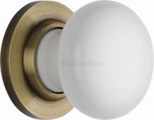 5010-AT Heritage Brass White Mortice Knob with Antique Brass Base