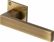 BAU1928-AT Heritage Brass Door Handle Lever Latch on Square Rose Delta Bh Design Antique Brass Finish