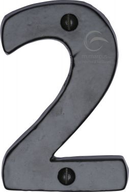 Click Here To Enlarge This Photo Of FB351 2 M.Marcus Black Iron Rustic Numeral 2 Face Fix 76mm (3")