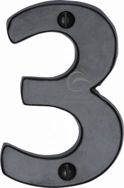 Click Here To Enlarge This Photo Of FB351 3 M.Marcus Black Iron Rustic Numeral 3 Face Fix 76mm (3")