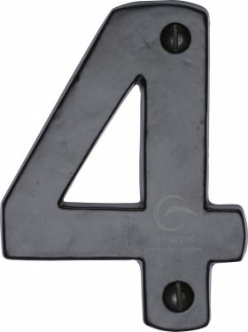 Click Here To Enlarge This Photo Of FB351 4 M.Marcus Black Iron Rustic Numeral 4 Face Fix 76mm (3")