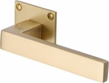 BAU1928-SB Heritage Brass Door Handle Lever Latch on Square Rose Delta Bh Design Satin Brass Finish