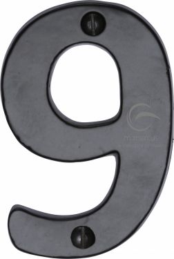 Click Here To Enlarge This Photo Of FB351 9 M.Marcus Black Iron Rustic Numeral 9 Face Fix 76mm (3")