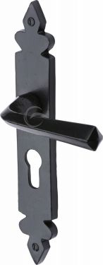 Click Here To Enlarge This Photo Of FB3648 M.Marcus Black Iron Rustic Door Handle Euro Profile Plate Ironbridge Design