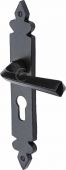 FB3648 M.Marcus Black Iron Rustic Door Handle Euro Profile Plate Ironbridge Design