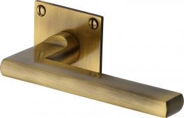 BAU2910-AT Heritage Brass Door Handle Lever Latch on Square Rose Trident Design Antique Brass Finish